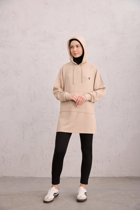 Kapüşonlu Sweat Bej