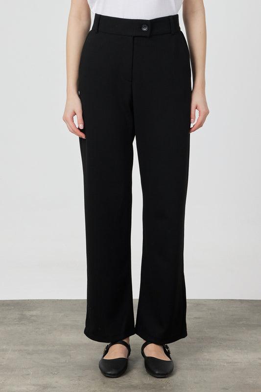 Dökümlü Pileli Pantolon Siyah