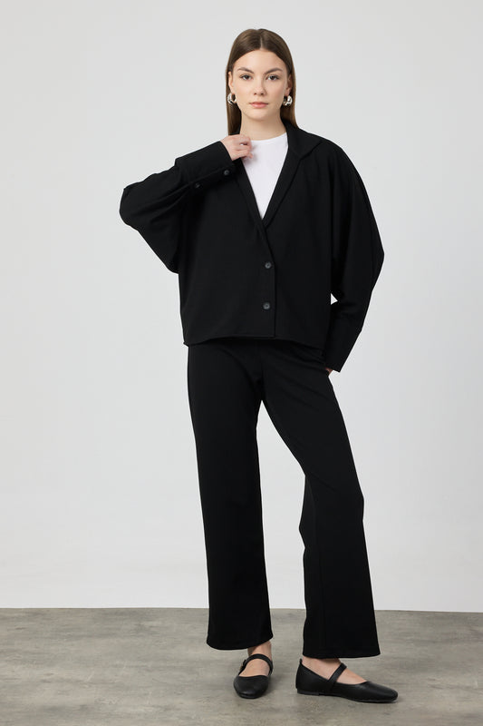 Geniş Kollu Blazer Takım Siyah