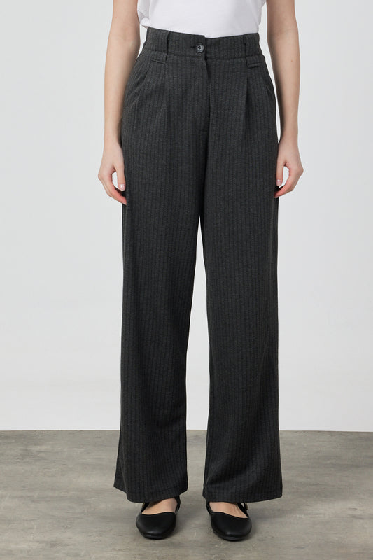 Dökümlü Pileli Pantolon Antrasit