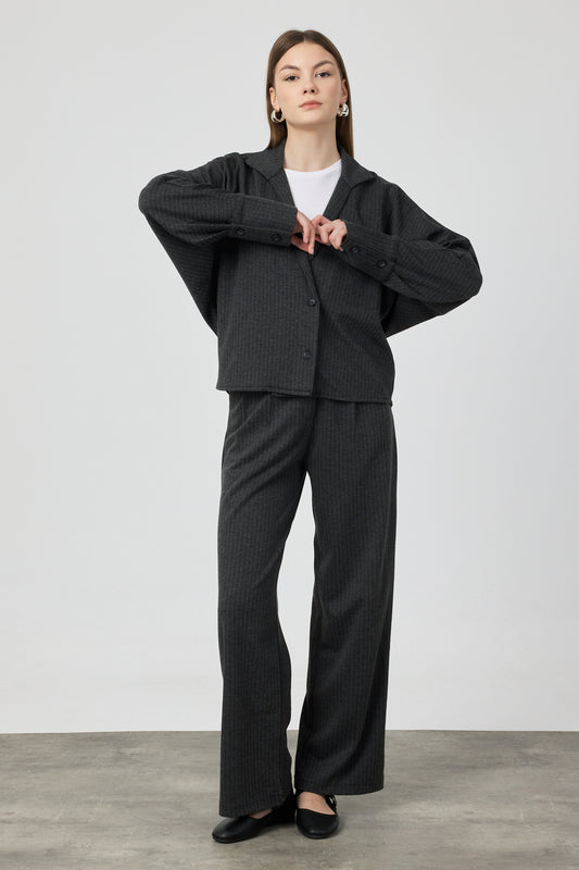 Geniş Kollu Blazer Takım Antrasit