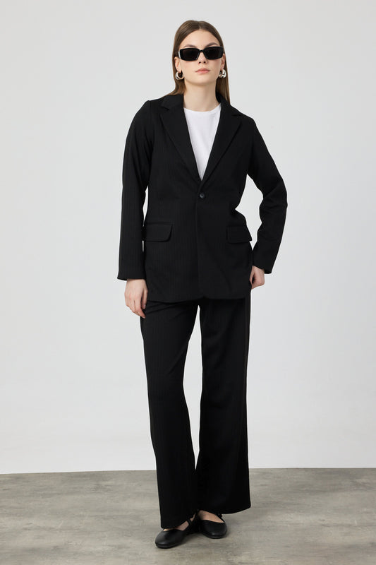 Astarlı Blazer Takım Siyah