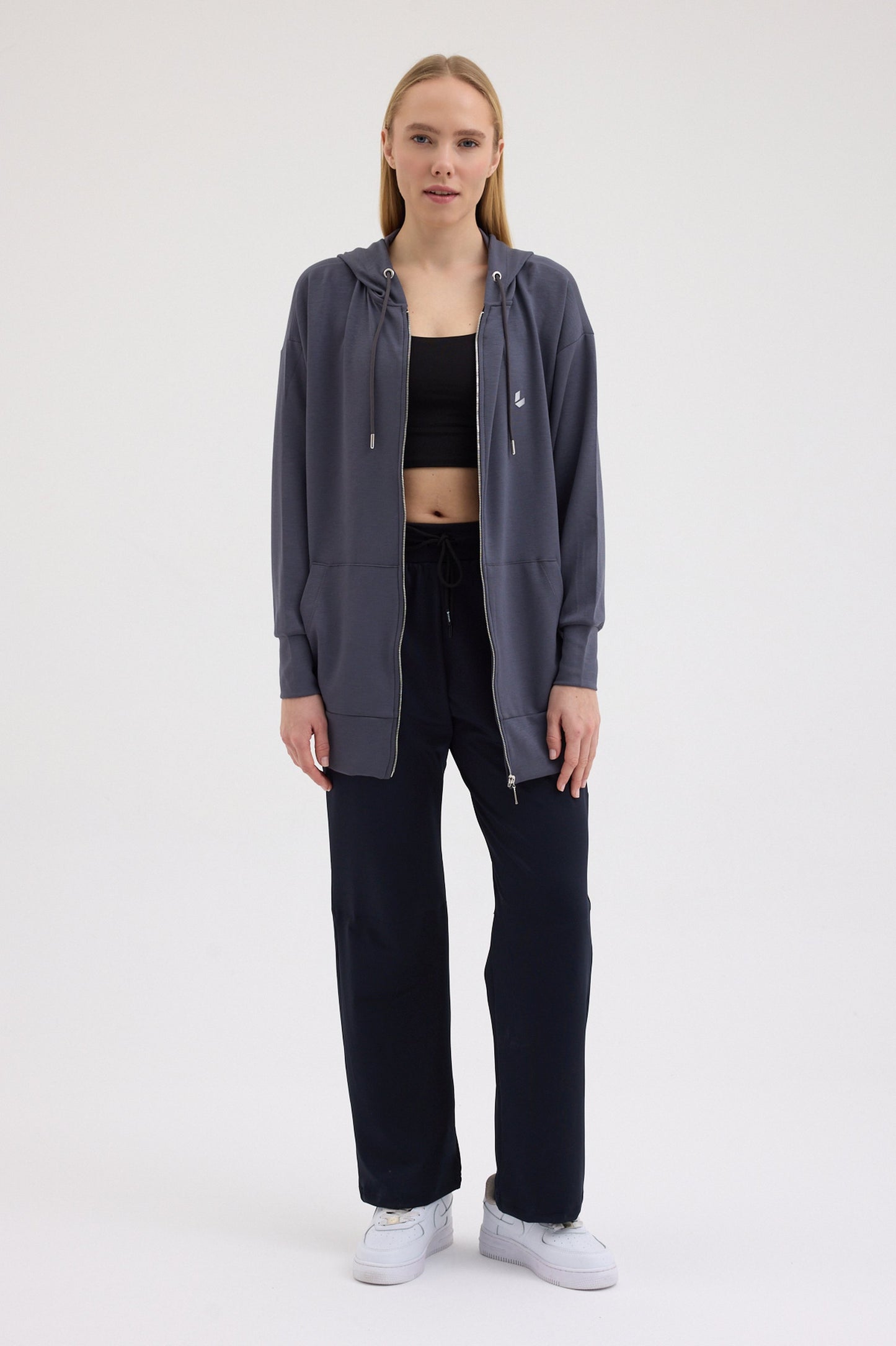 Füme Oversize Kapüşonlu Hırka