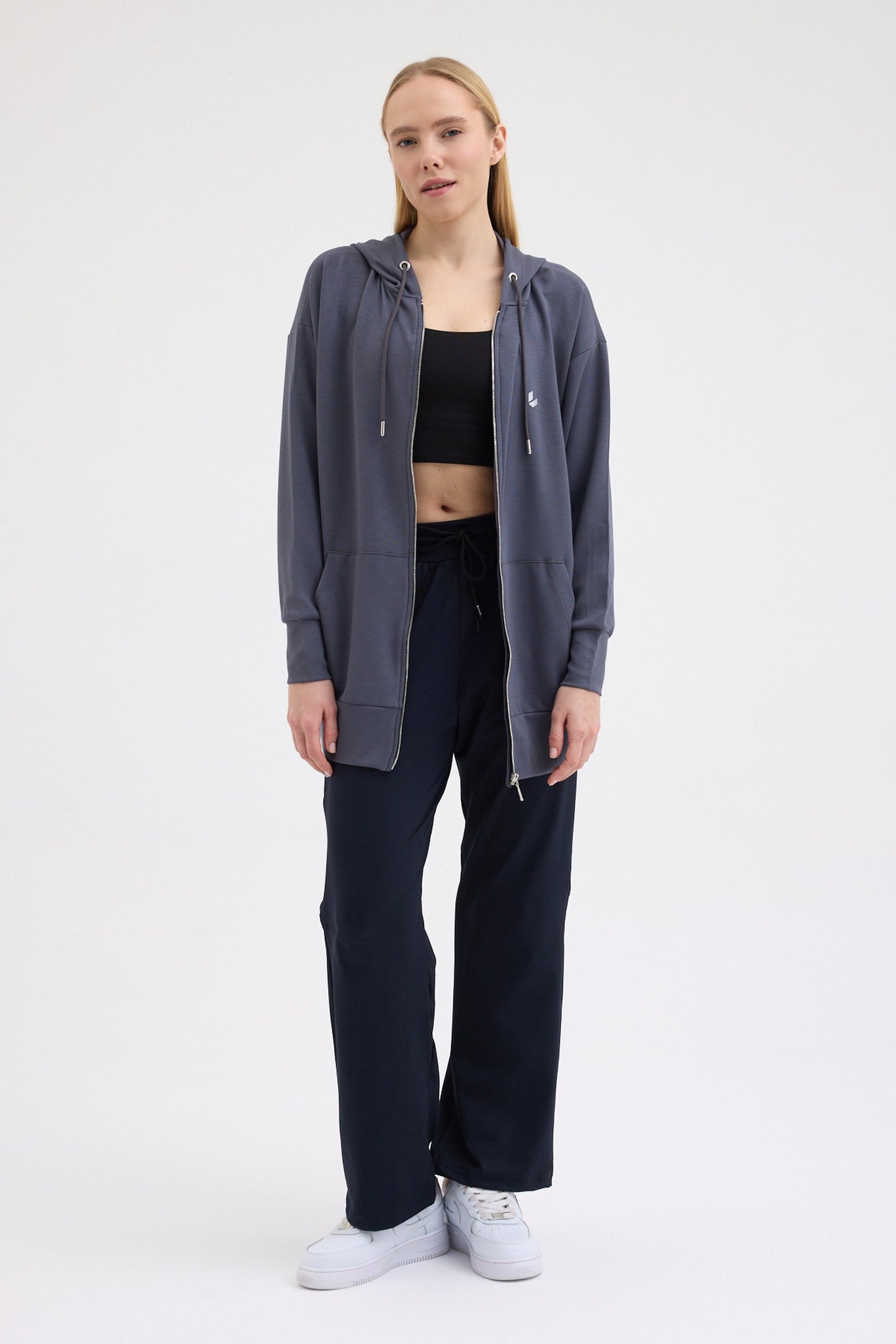 Füme Oversize Kapüşonlu Hırka