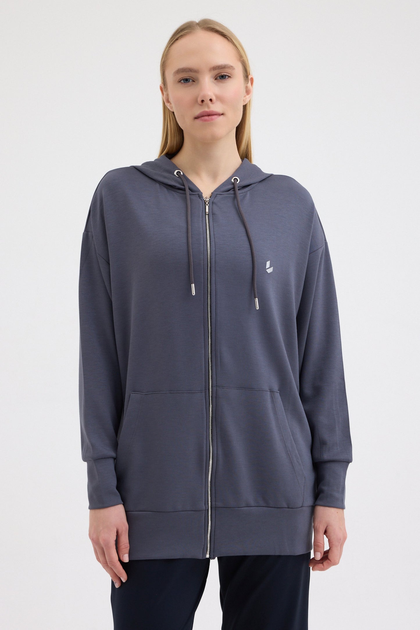 Füme Oversize Kapüşonlu Hırka