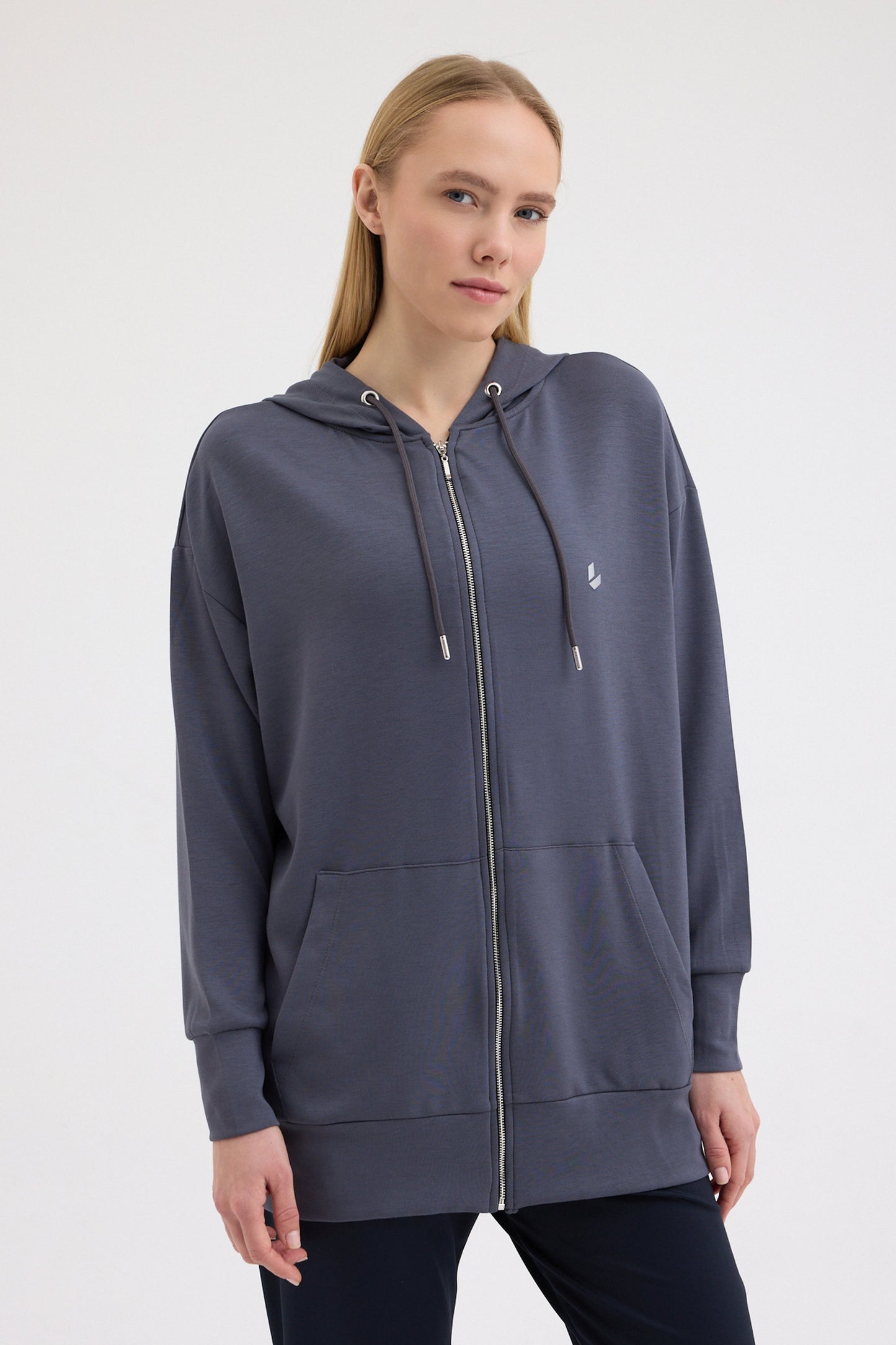 Füme Oversize Kapüşonlu Hırka