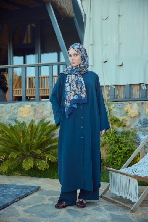 Düğmeli Uzun Takım Lacivert