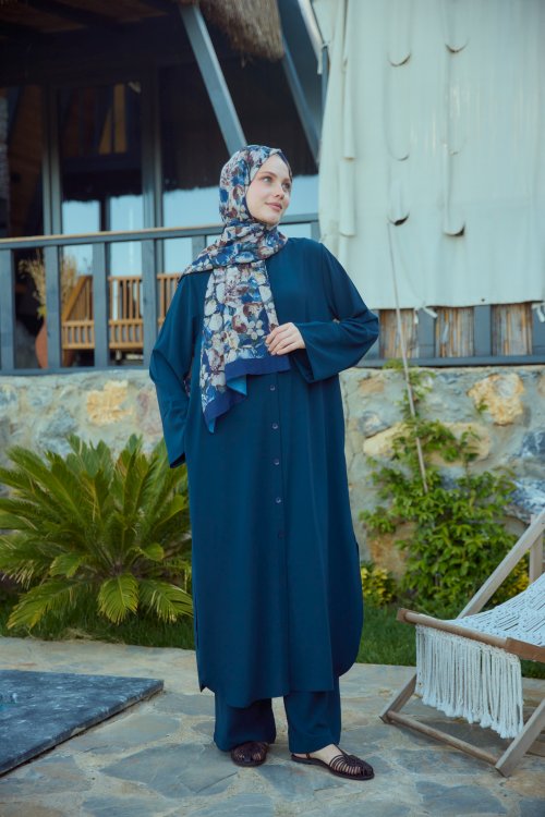 Düğmeli Uzun Takım Lacivert