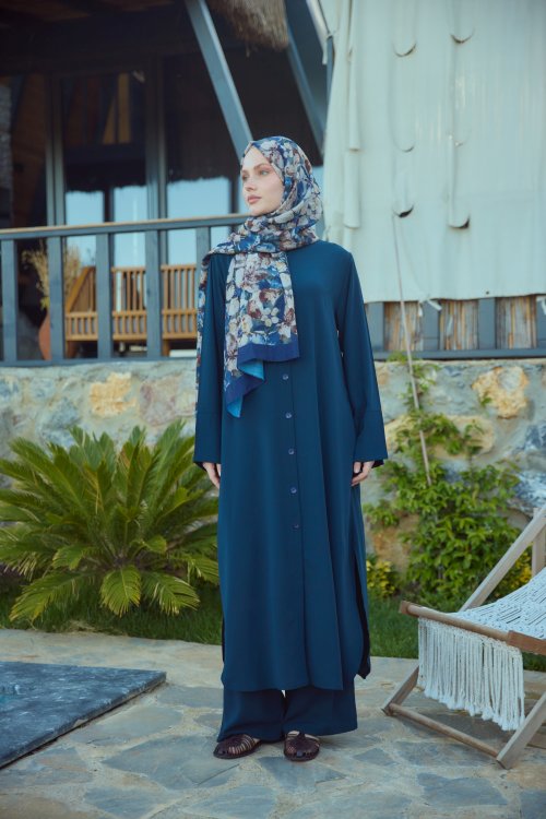 Düğmeli Uzun Takım Lacivert
