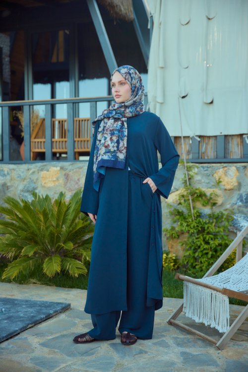 Düğmeli Uzun Takım Lacivert