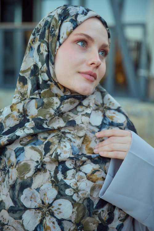 Desenli Şal Yeşil Çiçekli