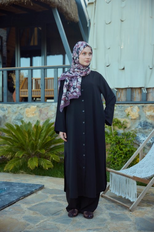 Düğmeli Uzun Takım Siyah