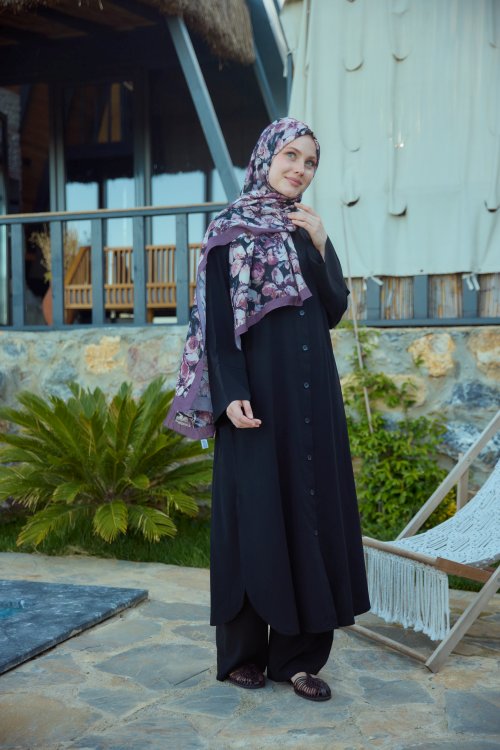 Düğmeli Uzun Takım Siyah