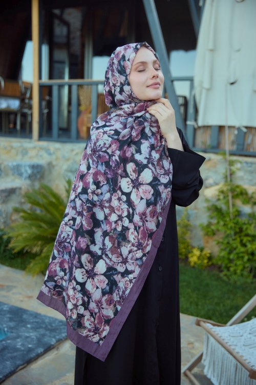 Desenli Şal Mor Çiçekli