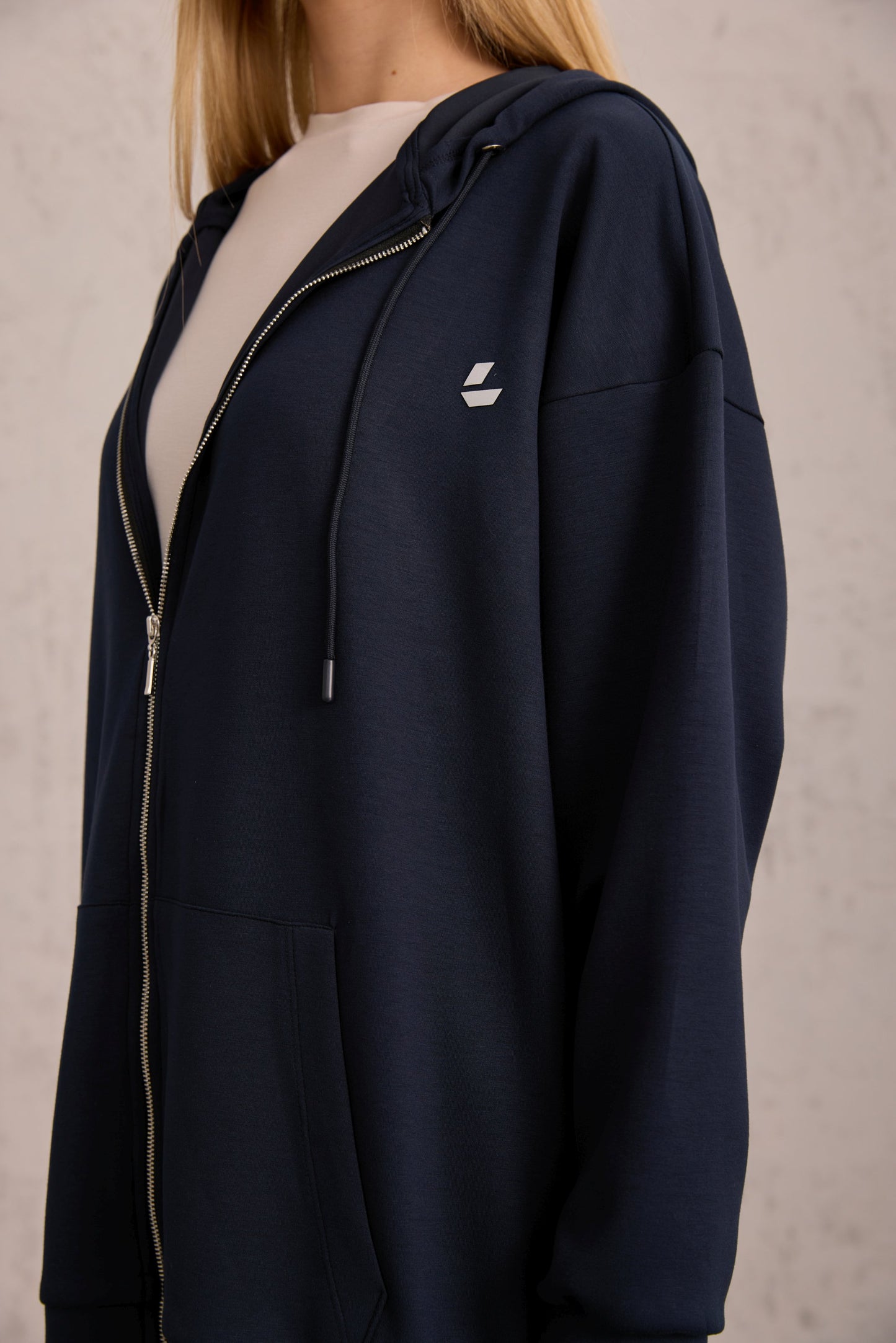 Lacivert Oversize Kapüşonlu Hırka