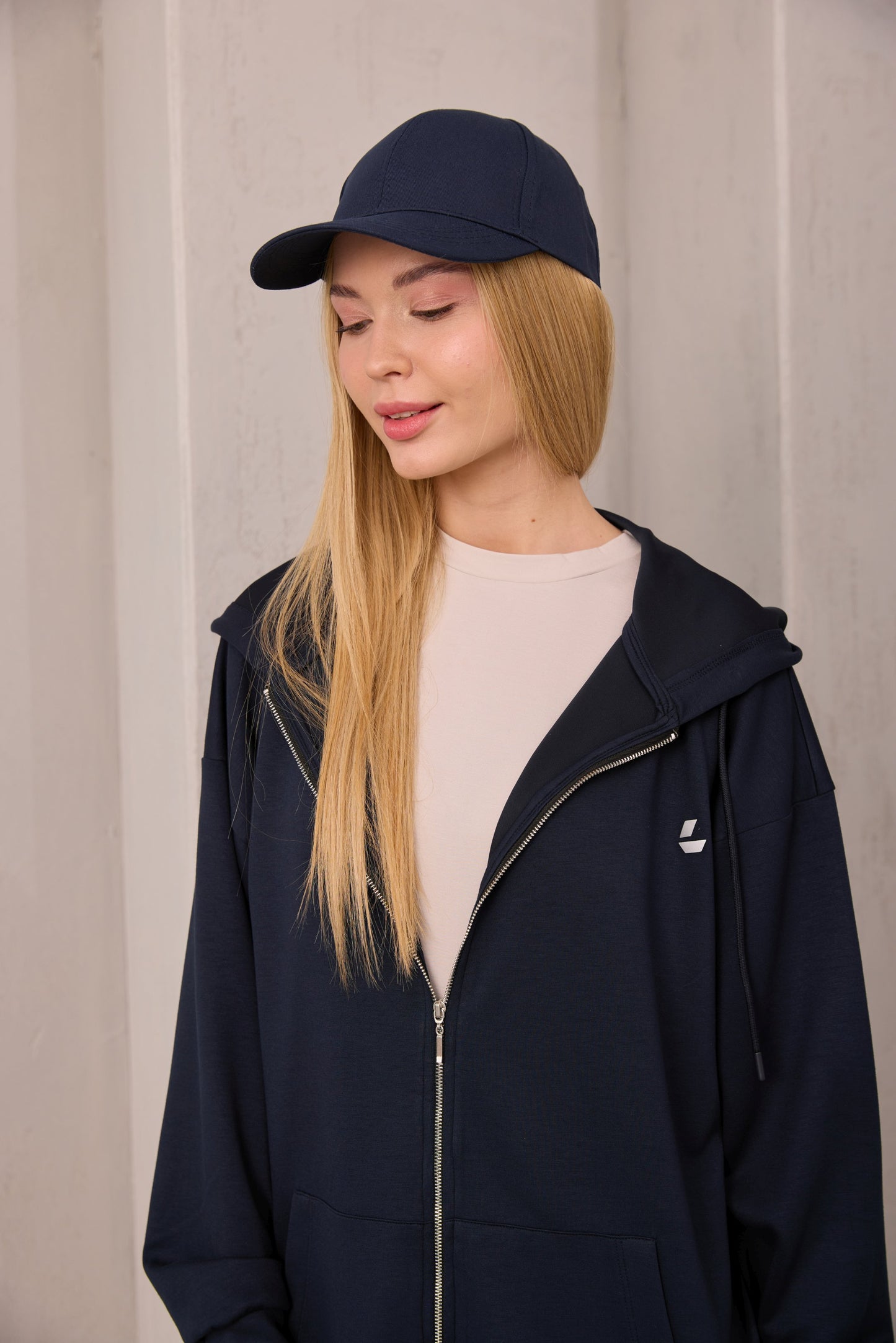 Lacivert Oversize Kapüşonlu Hırka