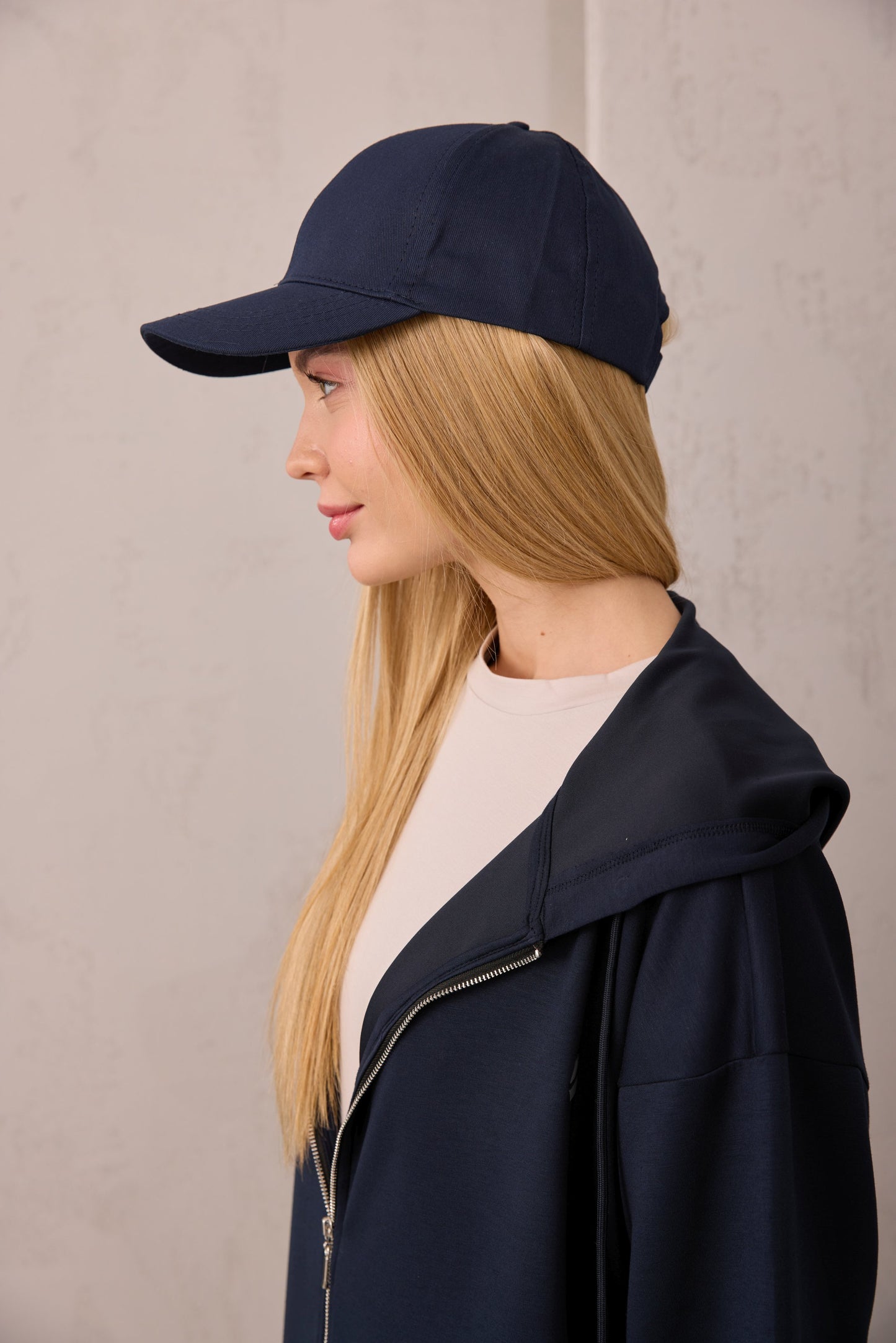 Lacivert Oversize Kapüşonlu Hırka