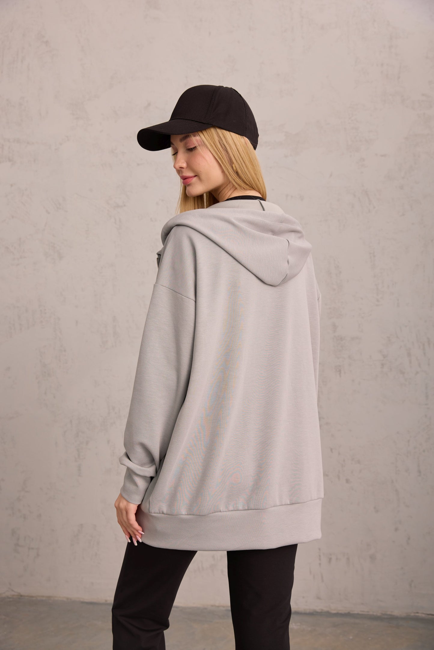 Gri Oversize Kapüşonlu Hırka