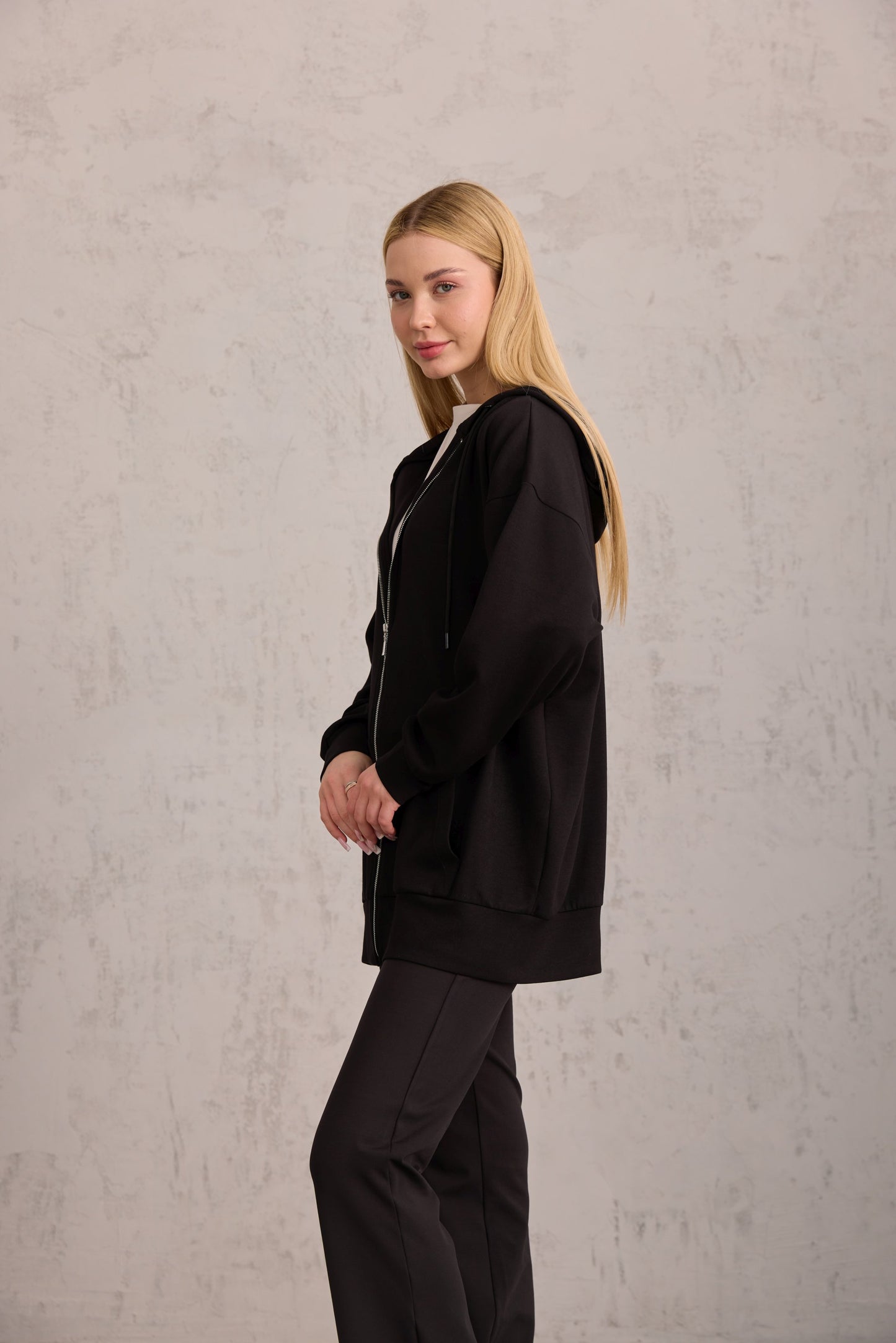 Siyah Oversize Kapüşonlu Hırka