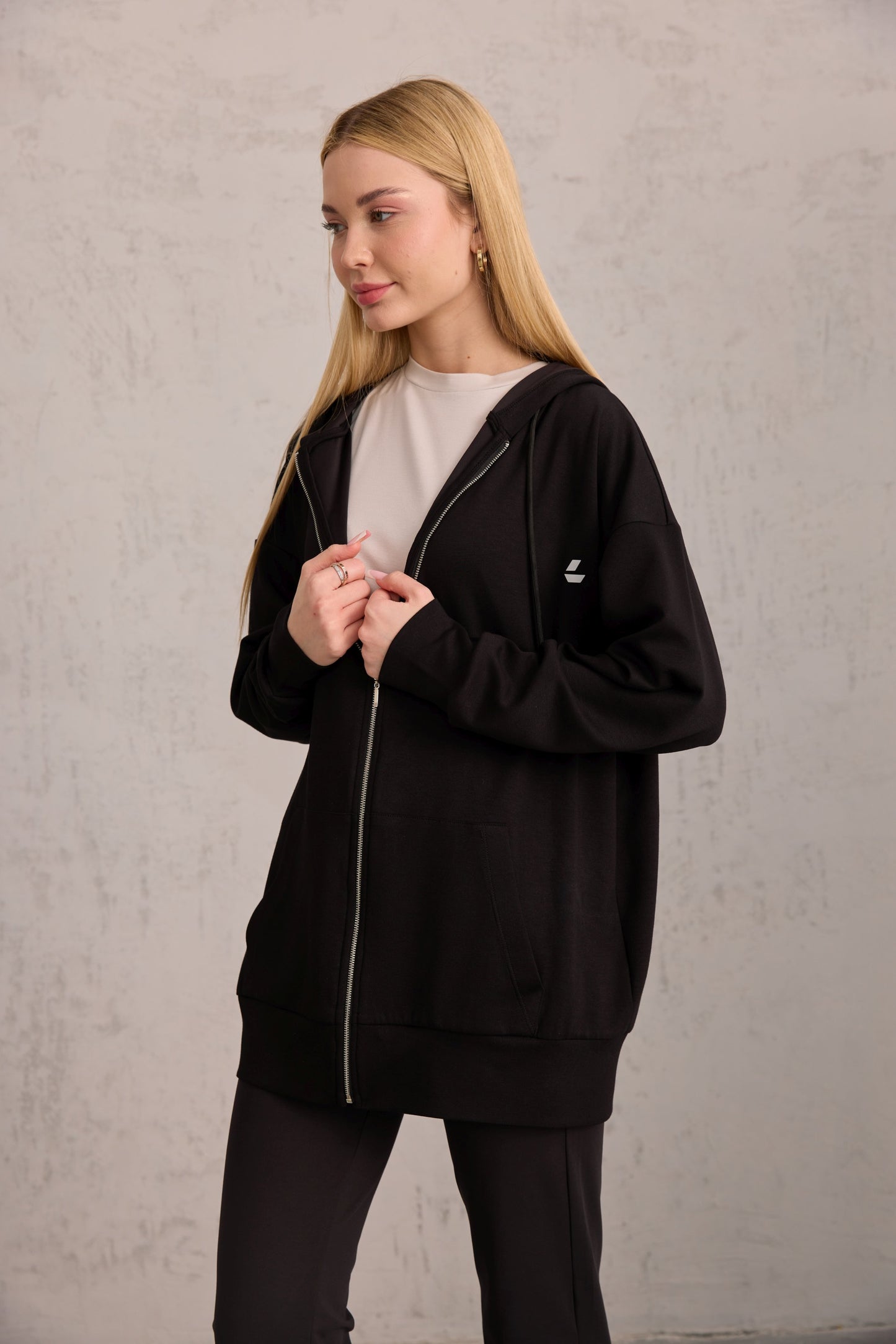 Siyah Oversize Kapüşonlu Hırka