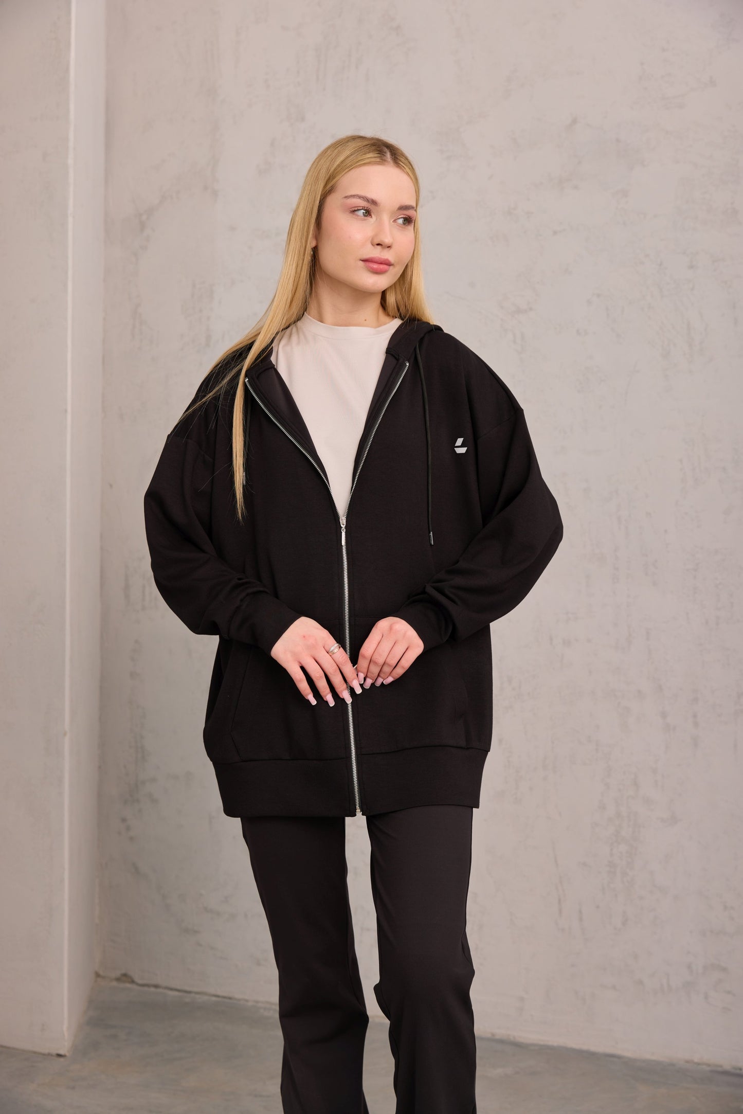 Siyah Oversize Kapüşonlu Hırka