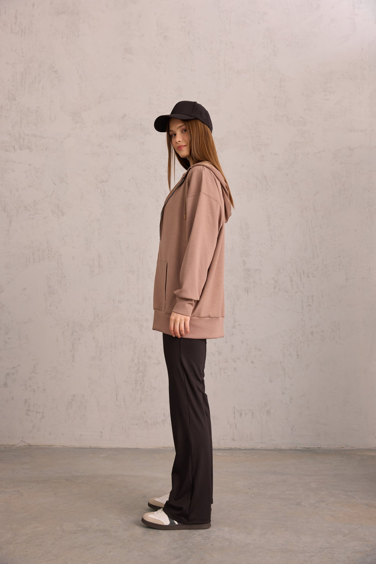 Vizon Oversize Kapüşonlu Hırka