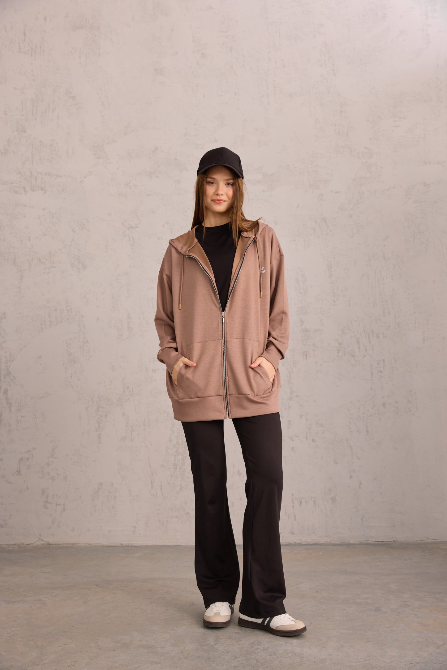 Vizon Oversize Kapüşonlu Hırka