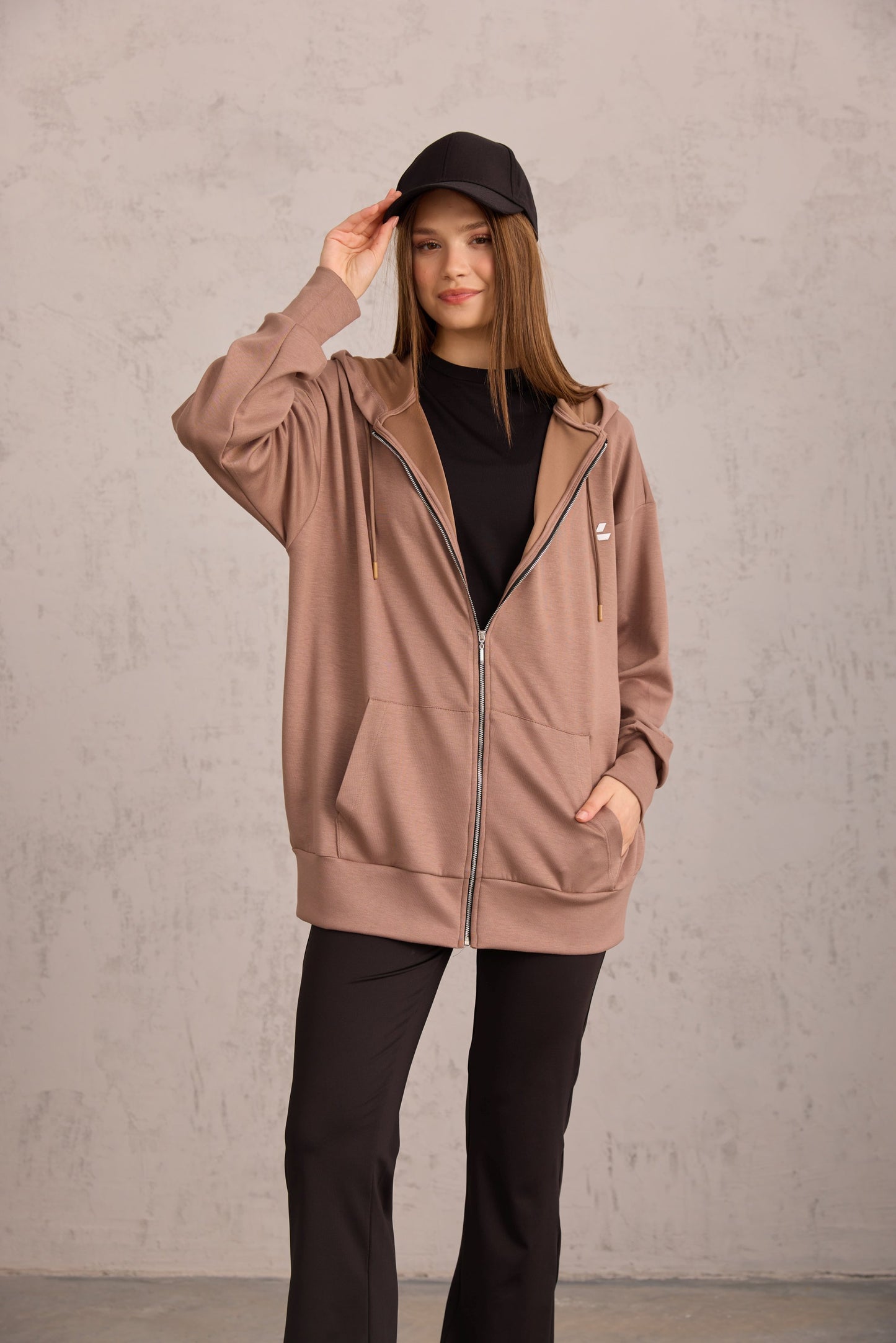 Vizon Oversize Kapüşonlu Hırka