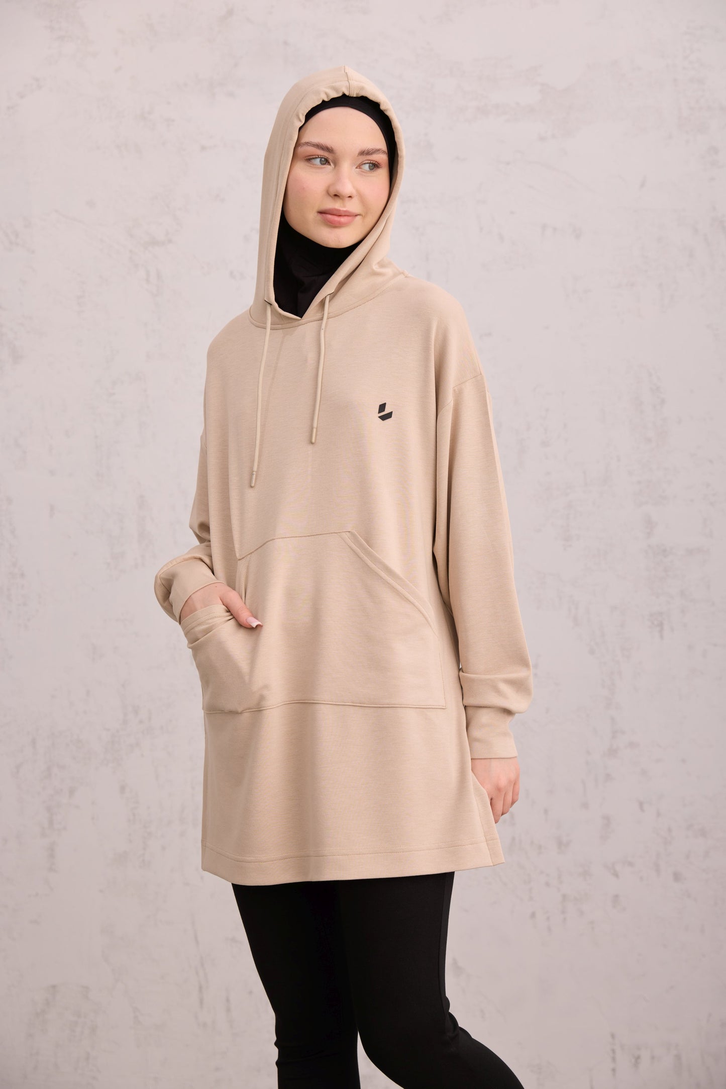 Kapüşonlu Sweat Bej