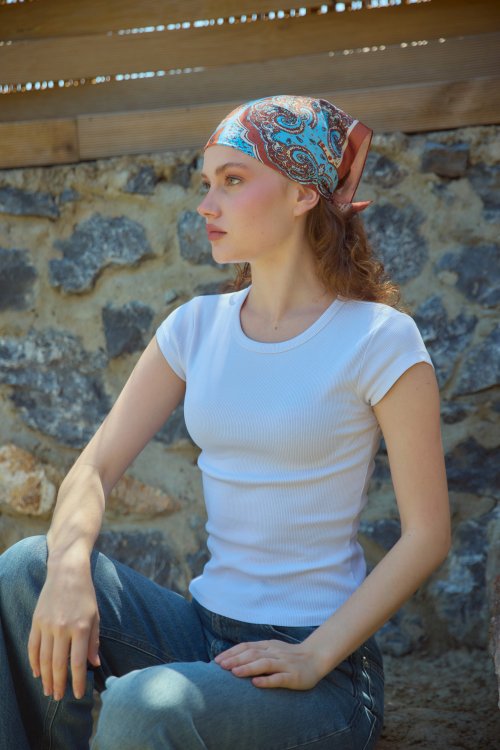 Etnik Desen Saten Bandana Fular