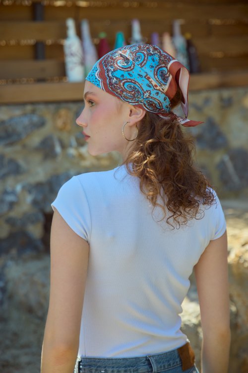 Etnik Desen Saten Bandana Fular