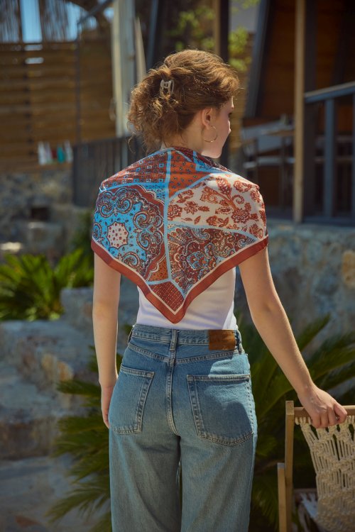 Etnik Desen Saten Bandana Fular