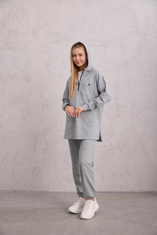Astronot Kapüşonlu Sweat Gri